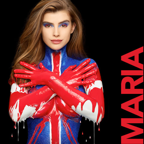 Model Maria Ann Gardner in red, white & blue from United Kingdom by Nick Saglimbeni for Painted Princess Project